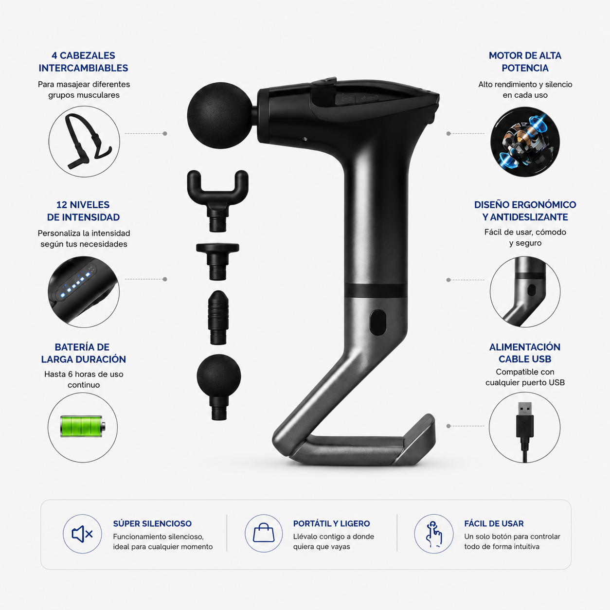 Pistola Masajeadora con Mango Extensor